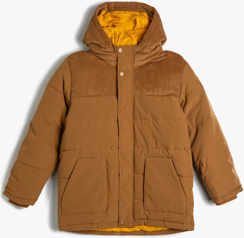 كوتون Oversize Puffer Jacket Hooded, Lined, Pocket, Zipper, Velvet Fabric Detailed