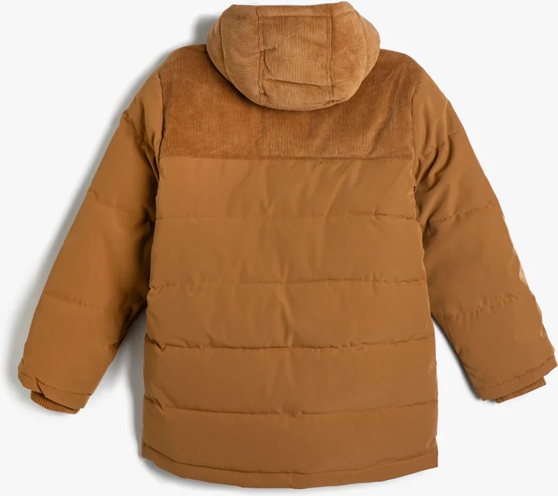 كوتون Oversize Puffer Jacket Hooded, Lined, Pocket, Zipper, Velvet Fabric Detailed
