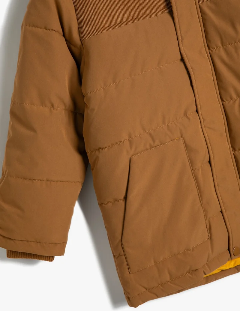 كوتون Oversize Puffer Jacket Hooded, Lined, Pocket, Zipper, Velvet Fabric Detailed