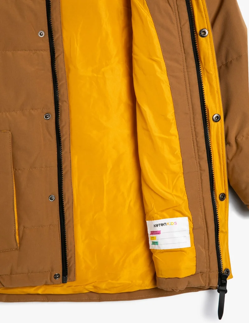 كوتون Oversize Puffer Jacket Hooded, Lined, Pocket, Zipper, Velvet Fabric Detailed
