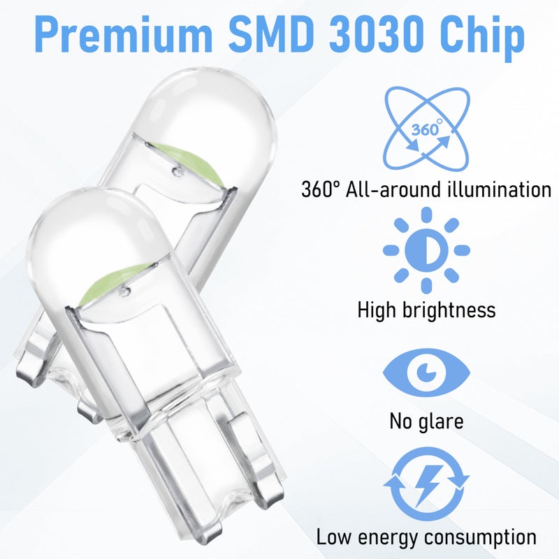 ecocstm 30 PCS Car 194 LED Bulbs, 168 2825 W5W T10 Wedge COB LED Replacement Bulb, 6000K License Plate Light Bulb, Error Free Interior Bulb for Dashboard Light, Dome Lights,License Plate Lights (Ice Blue) - Image 3