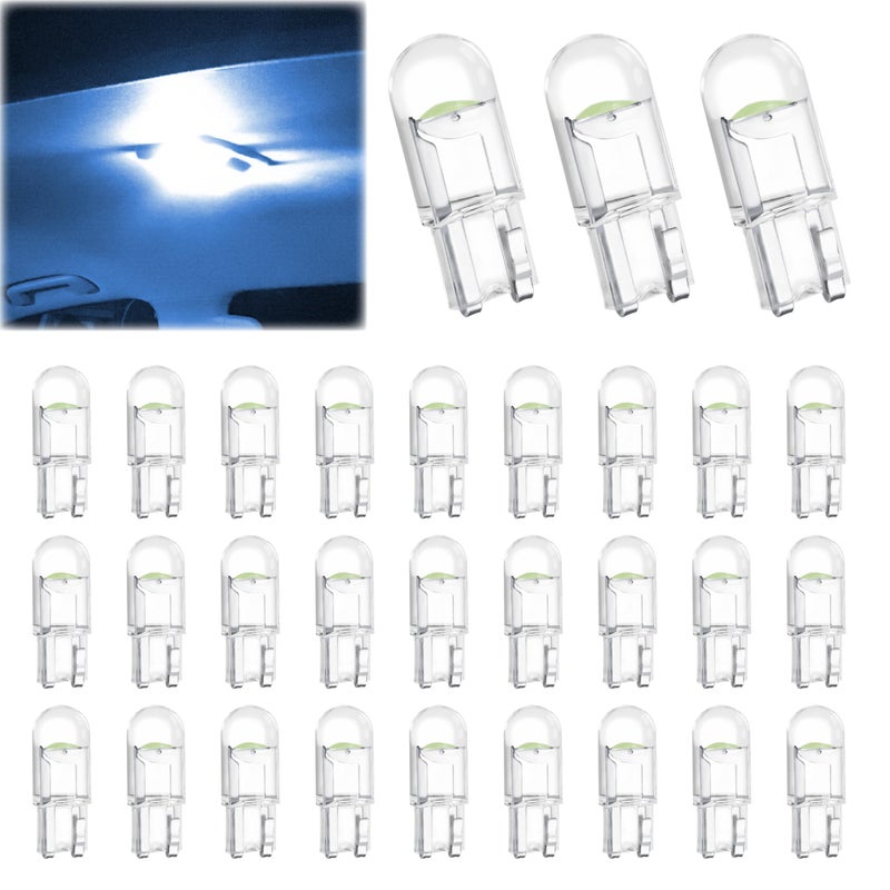 ecocstm 30 PCS Car 194 LED Bulbs, 168 2825 W5W T10 Wedge COB LED Replacement Bulb, 6000K License Plate Light Bulb, Error Free Interior Bulb for Dashboard Light, Dome Lights,License Plate Lights (Ice Blue) - Image 1