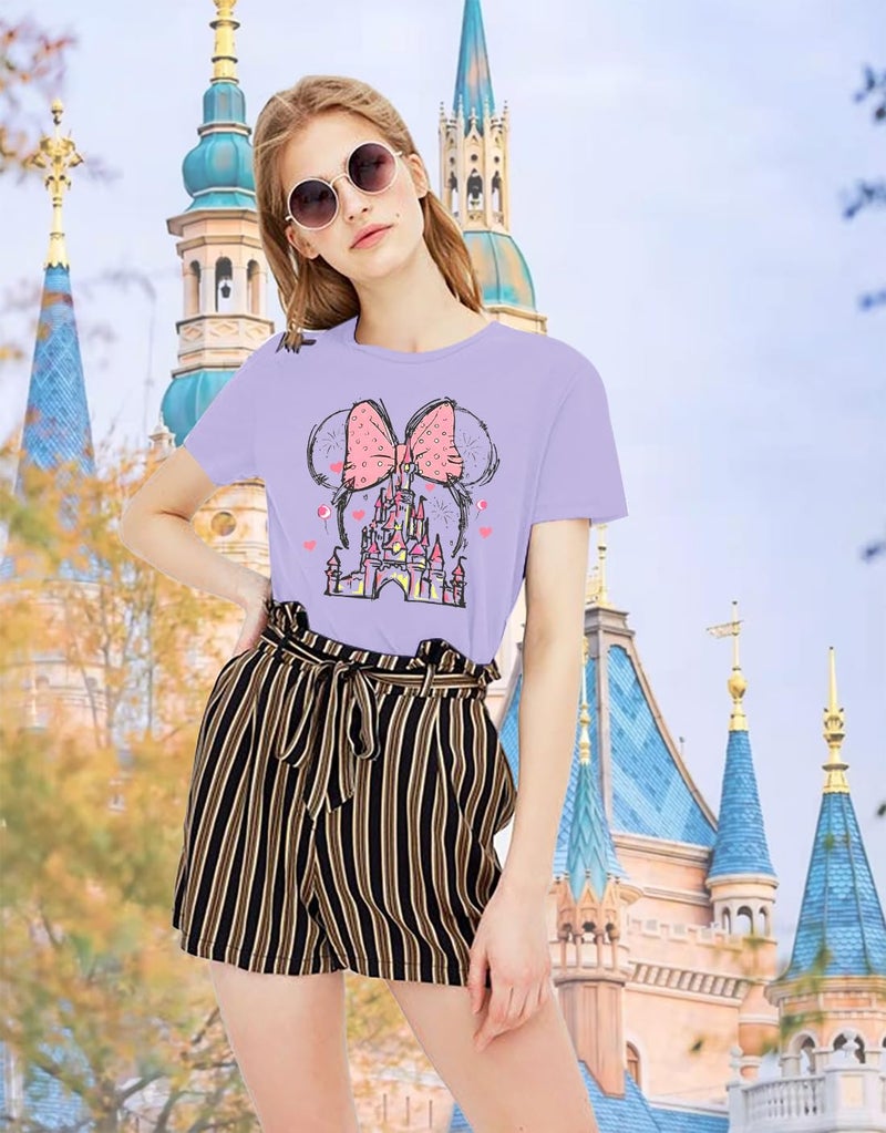 TAOHONG Women Magic Kingdom Shirt Castle Graphic Shirts Casual Family Vacation Holiday T Shirt Cute Short Sleeve Tee Top Purple - Image 3