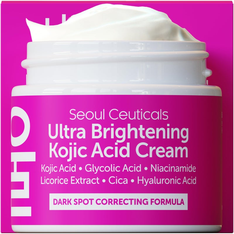 seoulceuticals SeoulCeuticals Korean Kojic Acid Cream Dark Spot Remover + Glycolic Acid + Niacinamide + Cica + HA Moisturizer - Cruelty Free K Beauty Skincare 2oz 