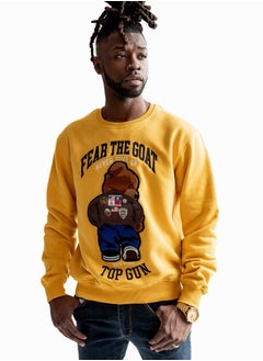 Top Gun TOP GUN® Men's Graphic Crewneck T-Shirt - FEAR THE GOAT TEDDY Design, Short Sleeve, Casual Streetwear Tee for Men, Soft Cotton, Trendy Fit, Mustard 