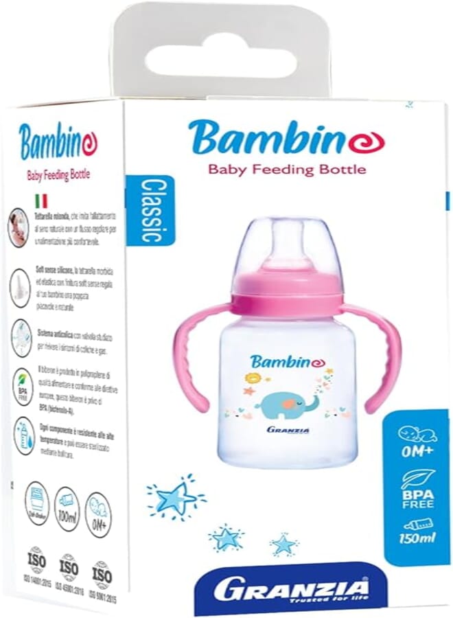 Granzia Bambino Classic Baby Feeding Bottle Rose Color 150 ML With Hand