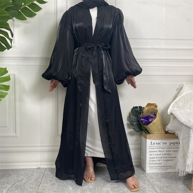 Fashion Abaya Elegant Solid Color Lantern Sleeve Cardigan