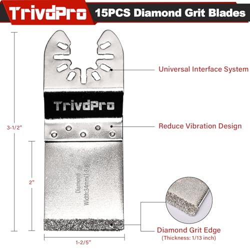 TrivdPro 15pcs Grout Remover Tool Carbide Oscillating Multi Tool Blades Diamond Grout Removal Blade Tools for Tile Concrete Masonry Cleaning Mortar - Image 3