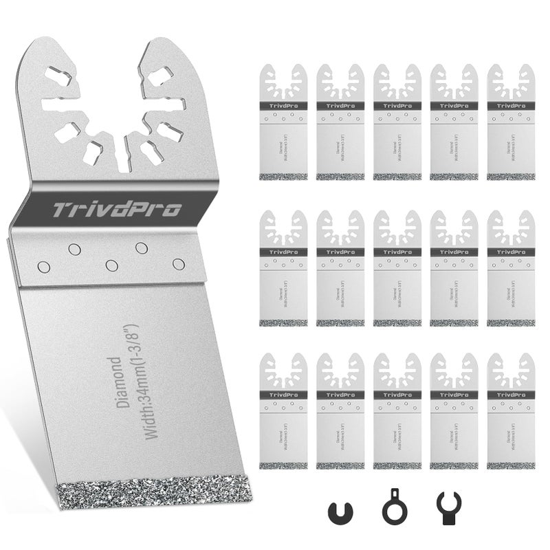 TrivdPro 15pcs Grout Remover Tool Carbide Oscillating Multi Tool Blades Diamond Grout Removal Blade Tools for Tile Concrete Masonry Cleaning Mortar - Image 2