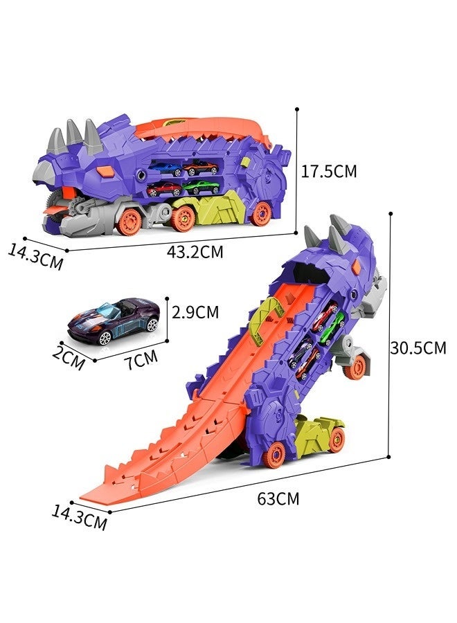 Vixplorn Dinosaur Race Tracks 7 in 1 Dinosaur Toy for Kids Ages 3-7, Dinosaur Transport Truck with 4 Metal Vehicles, City Dinosaur Ultimate Transport Track Toy, Transformable into a Standing Stampede Dinosaur Toy for Toddlers, Gift for Kids Ages 3+ for Eid, Birthday, Easter and Other Celebrations - Image 2