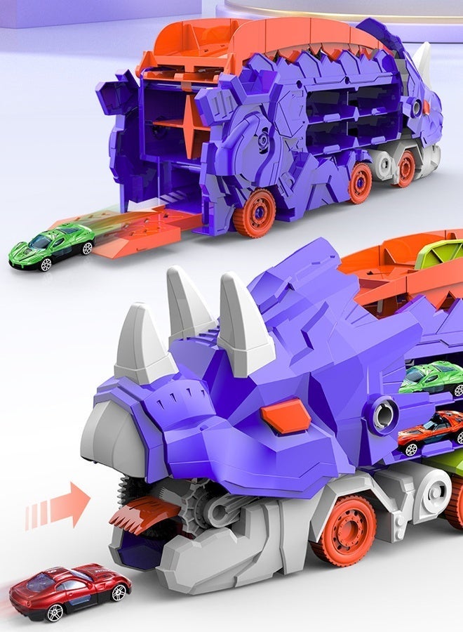 Vixplorn Dinosaur Race Tracks 7 in 1 Dinosaur Toy for Kids Ages 3-7, Dinosaur Transport Truck with 4 Metal Vehicles, City Dinosaur Ultimate Transport Track Toy, Transformable into a Standing Stampede Dinosaur Toy for Toddlers, Gift for Kids Ages 3+ for Eid, Birthday, Easter and Other Celebrations - Image 3