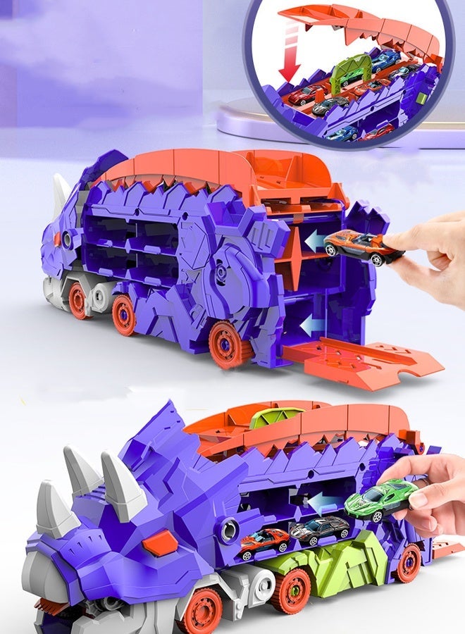 Vixplorn Dinosaur Race Tracks 7 in 1 Dinosaur Toy for Kids Ages 3-7, Dinosaur Transport Truck with 4 Metal Vehicles, City Dinosaur Ultimate Transport Track Toy, Transformable into a Standing Stampede Dinosaur Toy for Toddlers, Gift for Kids Ages 3+ for Eid, Birthday, Easter and Other Celebrations - Image 4