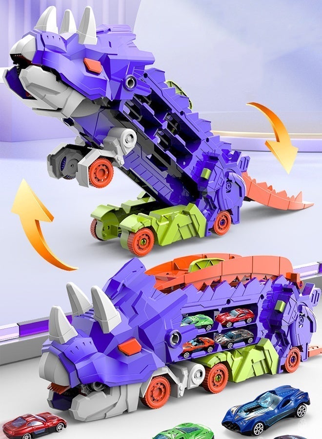 Vixplorn Dinosaur Race Tracks 7 in 1 Dinosaur Toy for Kids Ages 3-7, Dinosaur Transport Truck with 4 Metal Vehicles, City Dinosaur Ultimate Transport Track Toy, Transformable into a Standing Stampede Dinosaur Toy for Toddlers, Gift for Kids Ages 3+ for Eid, Birthday, Easter and Other Celebrations - Image 5
