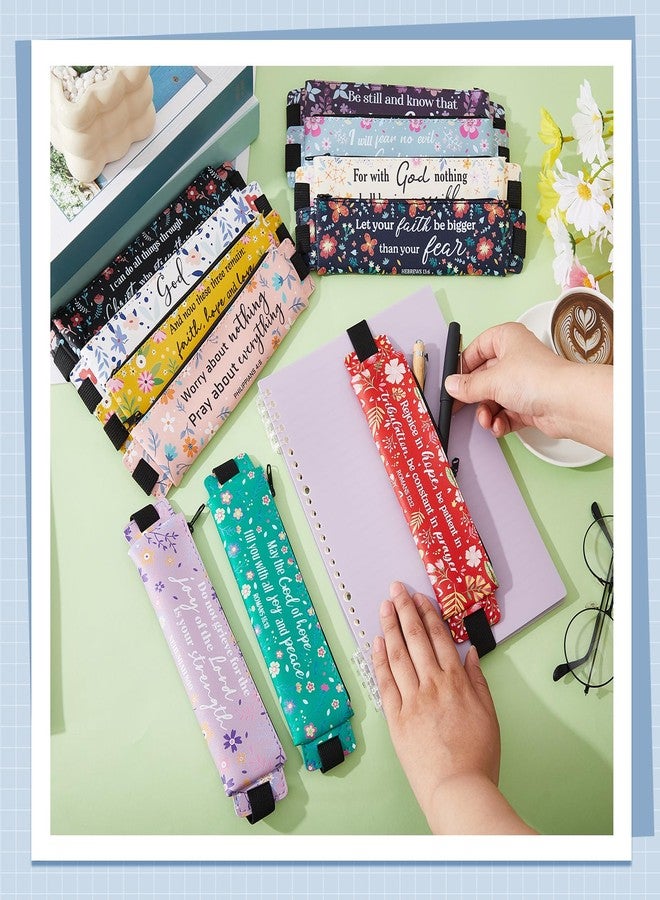 Moinchore 12 PCS Christan Adjustable Pencil Holder Elastic Bible Verse Adjustable Pen Case Detachable PU Leather Pen Holder For Notebook Office Daily Water Outdoor Activities(Bible Verse) - Image 4