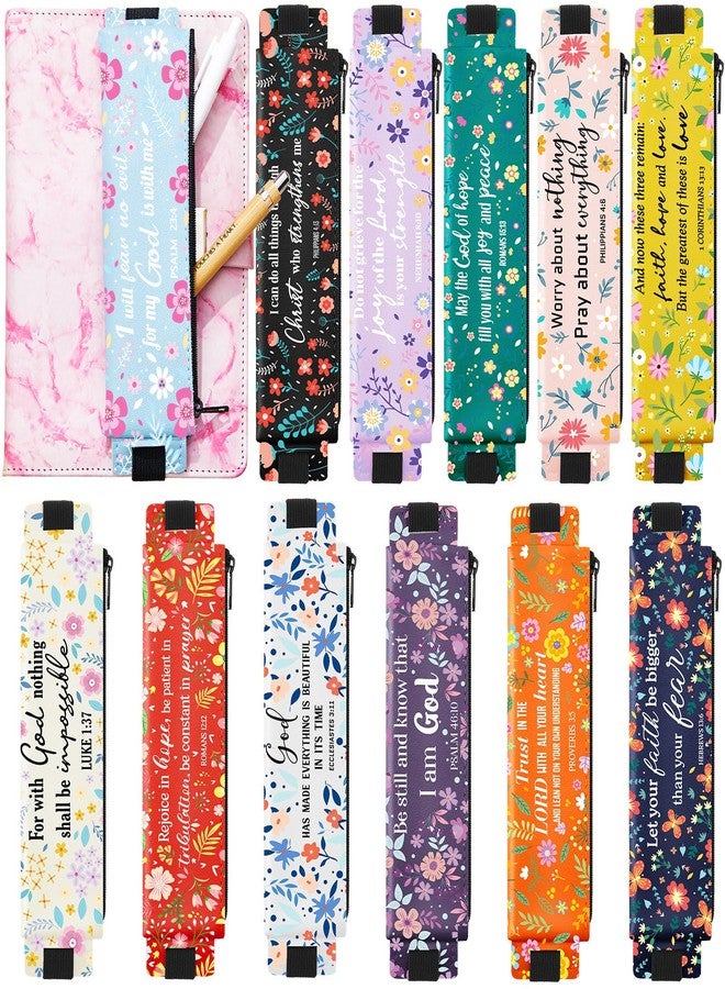 Moinchore 12 PCS Christan Adjustable Pencil Holder Elastic Bible Verse Adjustable Pen Case Detachable PU Leather Pen Holder For Notebook Office Daily Water Outdoor Activities(Bible Verse) - Image 1
