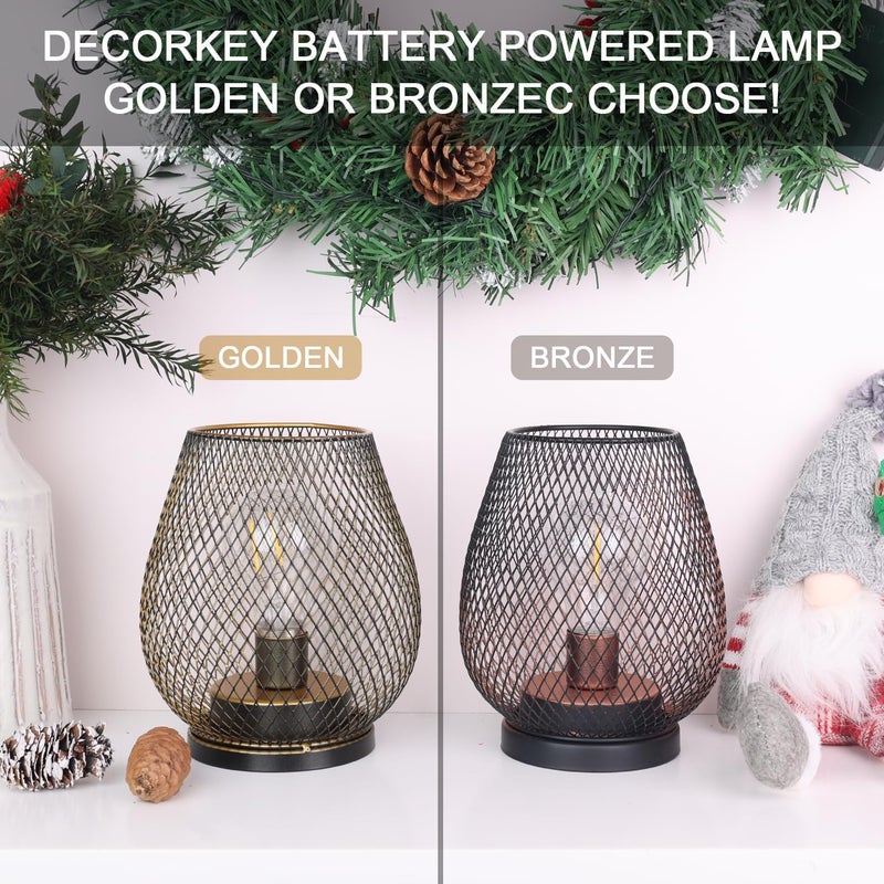 DECORKEY Set of 2 Battery Operated Lamp LED Table Lantern, Brown Metal Cage Cordless Lamps with LED Bulbï¼ŒVintage Decorative Outdoor Lantern for Weddings, Parties, Patio, Events for Indoors Shelf Decor - Image 5