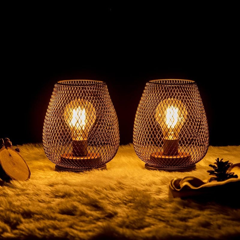DECORKEY Set of 2 Battery Operated Lamp LED Table Lantern, Brown Metal Cage Cordless Lamps with LED Bulbï¼ŒVintage Decorative Outdoor Lantern for Weddings, Parties, Patio, Events for Indoors Shelf Decor - Image 2