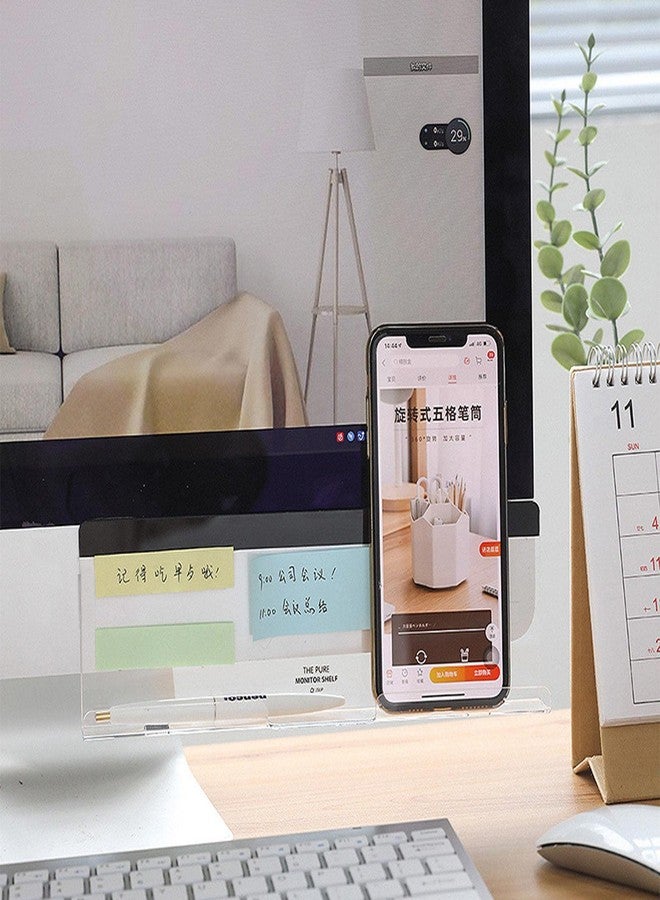 Khakho Multifunctional Monitor Memo Board,Clear Screen Memo Board,Sticky Note Holder,Transparent Memo Phone Holder,Computer Monitor Message Board for Office Home (White) - Image 3