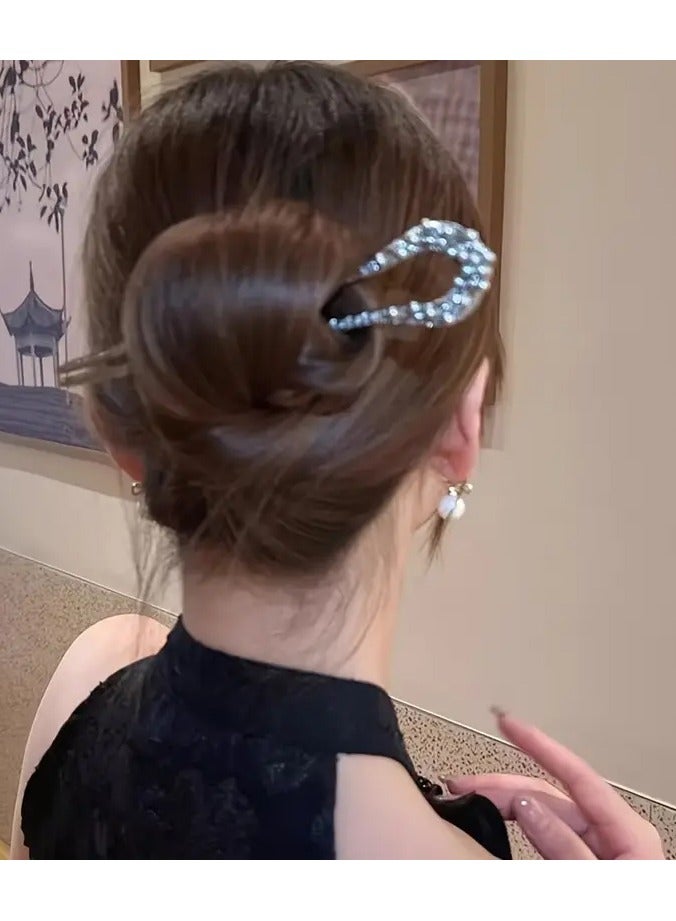 Goolsky Imitation Pearl Classical Style Zinc Alloy Hairpin, Elegant Leaf Design, U-Shaped Hairpin Accessories, Suitable for Women - Image 2