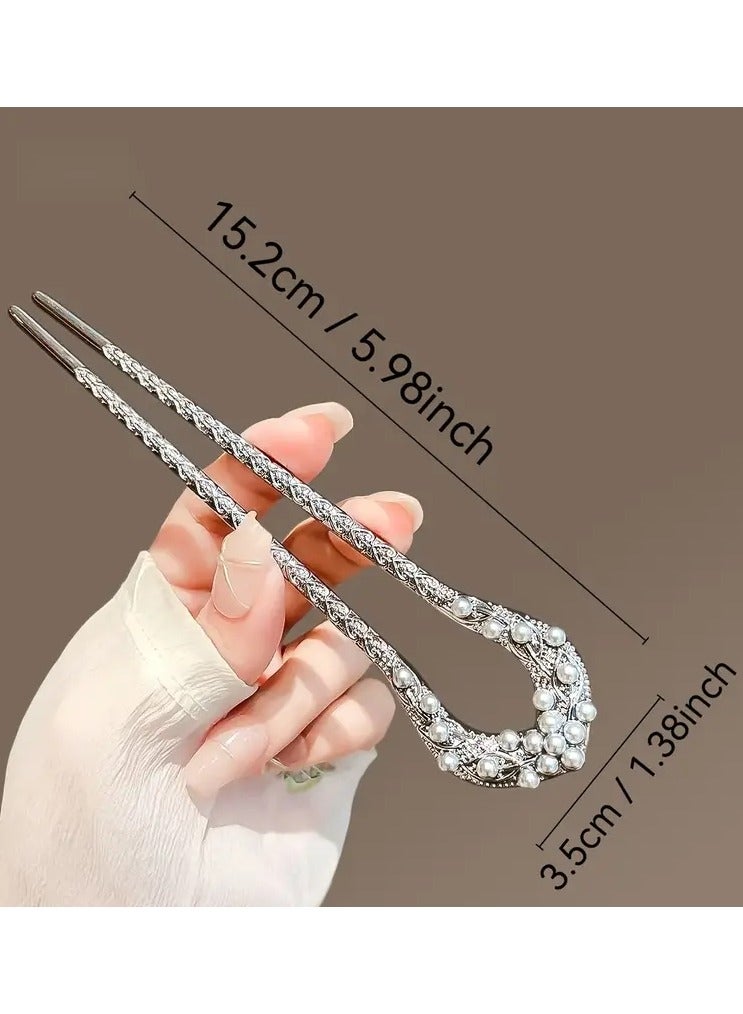 Goolsky Imitation Pearl Classical Style Zinc Alloy Hairpin, Elegant Leaf Design, U-Shaped Hairpin Accessories, Suitable for Women - Image 3