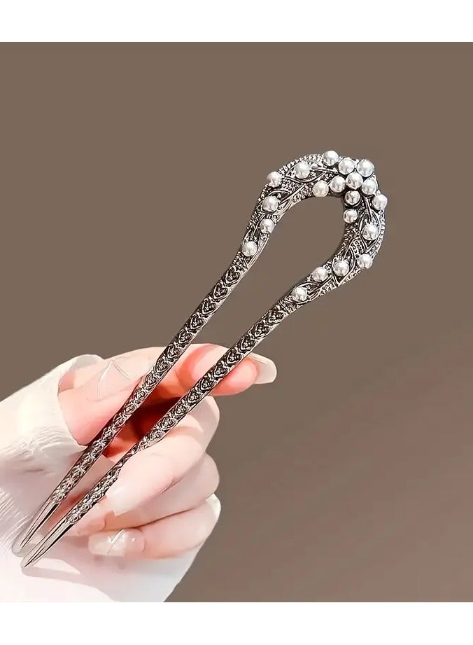 Goolsky Imitation Pearl Classical Style Zinc Alloy Hairpin, Elegant Leaf Design, U-Shaped Hairpin Accessories, Suitable for Women - Image 5