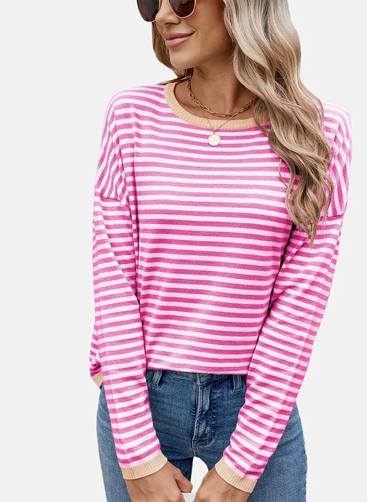 YUNIQEE Pink Round Neck Striped Top