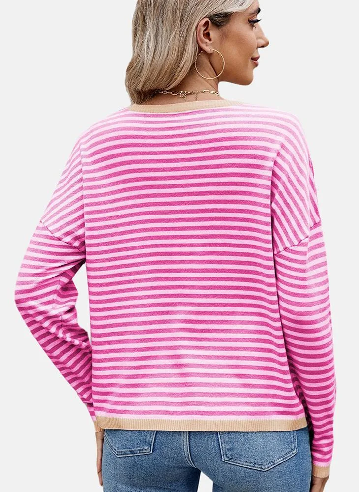YUNIQEE Pink Round Neck Striped Top