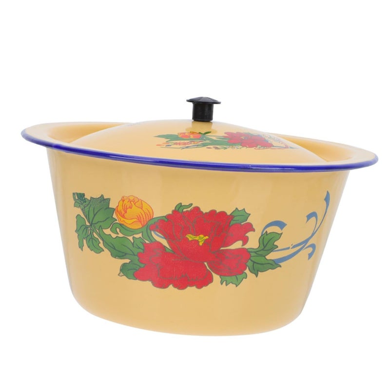 Vintage Enamel Lard Bowl With Lid 1.4 Liter 19.5cm Covered Kitchen Storage Pot For Serving - Image 2