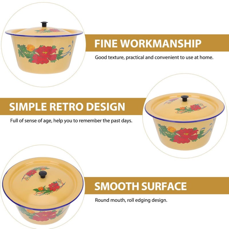 Vintage Enamel Lard Bowl With Lid 1.4 Liter 19.5cm Covered Kitchen Storage Pot For Serving - Image 4