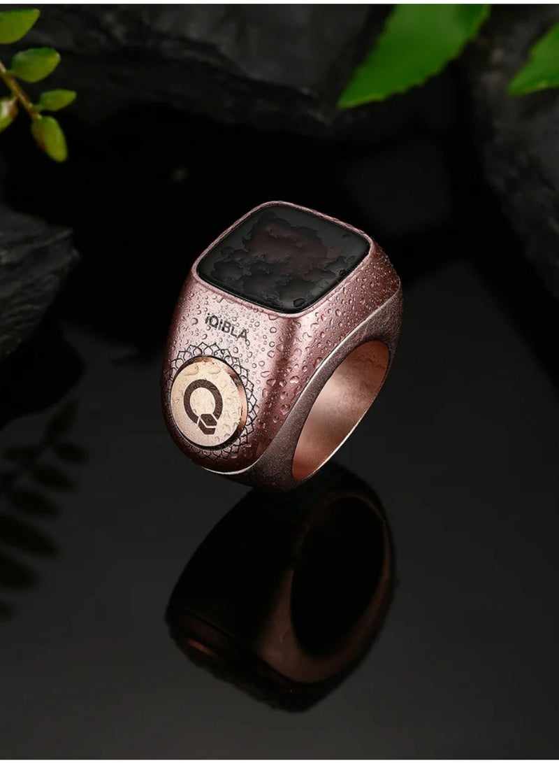 iQIBLA Smart Tasbih Zikr Ring 0.42" Wide Display Powerful Battery Backup OLED Display F04 Flex Pro Smart Ring App Operated Tasbih Counter IP67 Waterproof iQibla Smart Zikr Ring Compatible Three Sizes 18MM, 20MM, 22MM With Charging Case Aluminium Alloy iQibla Zikr Ring Rose Gold - Image 5