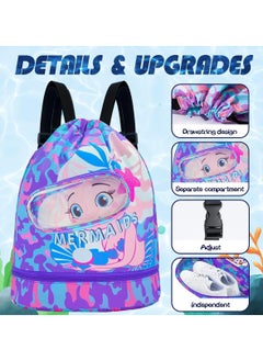 Generic Swimming Backpack for Kids Dry and Wet Separation Waterproof Storage Bag Portable Drawstring Backpack for Gym Sports Beach Pool Gear Bag (Mermaid)  - Image 4