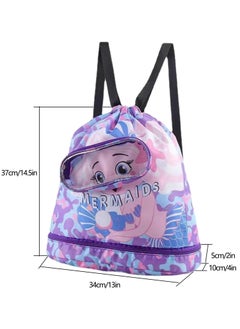 Generic Swimming Backpack for Kids Dry and Wet Separation Waterproof Storage Bag Portable Drawstring Backpack for Gym Sports Beach Pool Gear Bag (Mermaid)  - Image 3