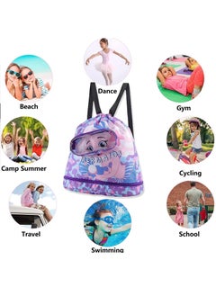 Generic Swimming Backpack for Kids Dry and Wet Separation Waterproof Storage Bag Portable Drawstring Backpack for Gym Sports Beach Pool Gear Bag (Mermaid)  - Image 5