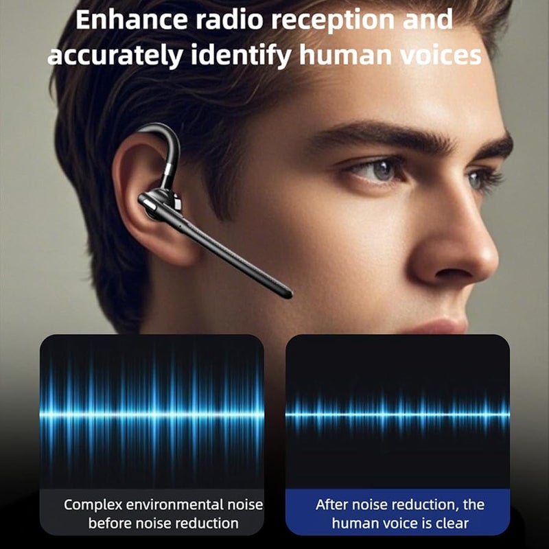 Fockety Bluetooth Headset Wireless Earpiece Dual Mic Noise Cancelling 36H Talk Charging Case Black - Image 1