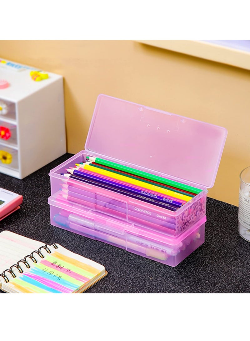 KASTWAVE Clear Pencil Box,12 Pack Large Capacity Pencil Box, Office Supplies Storage Organizer Box, Brush Painting Pencils Storage Box Watercolor Pen Container Drawing Tools (Pink) - Image 4