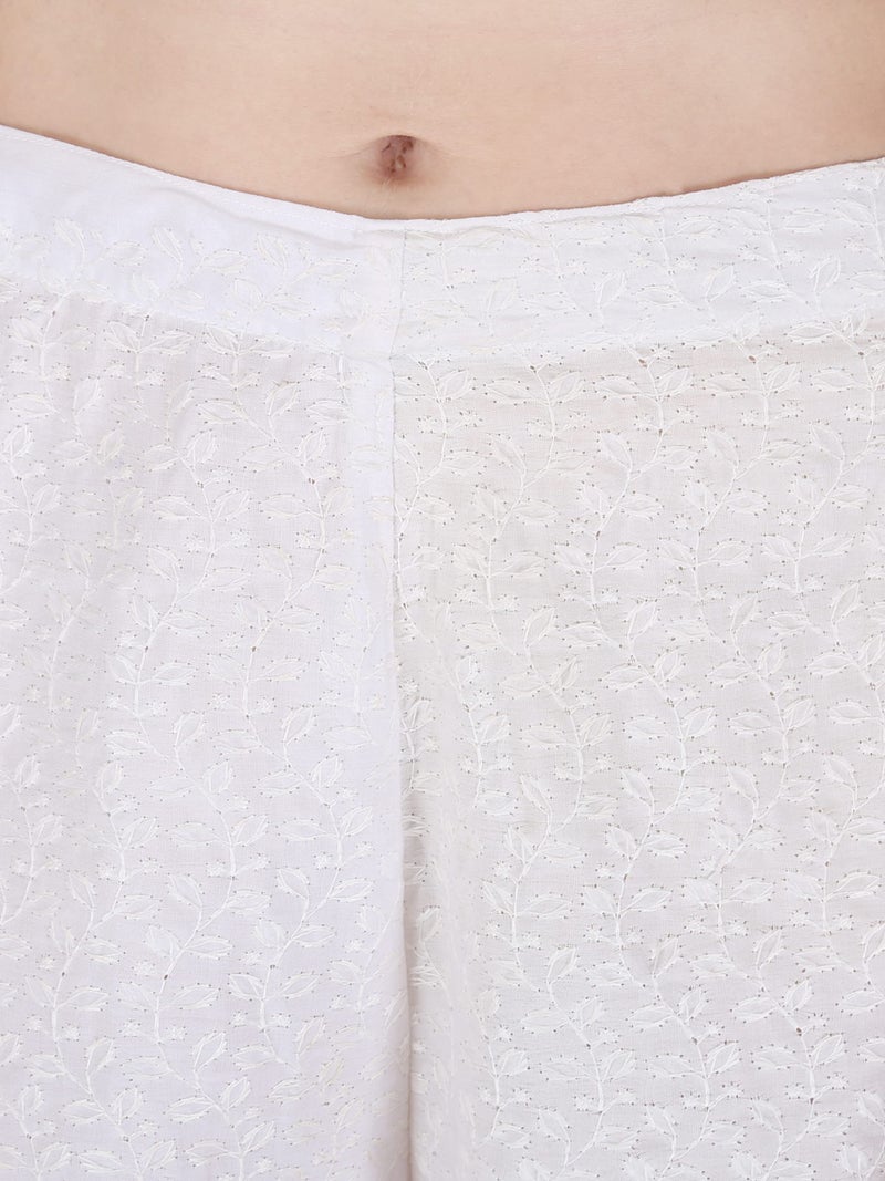 Shopping Queen Women's Cotton Regular Fit Mid Rise Embroidered Chikankari Palazzo (A296_White_XL) - Image 5