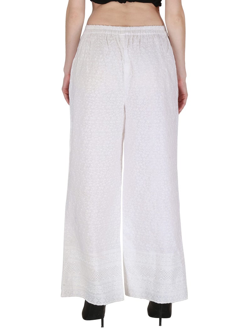 Shopping Queen Women's Cotton Regular Fit Mid Rise Embroidered Chikankari Palazzo (A296_White_XL) - Image 2