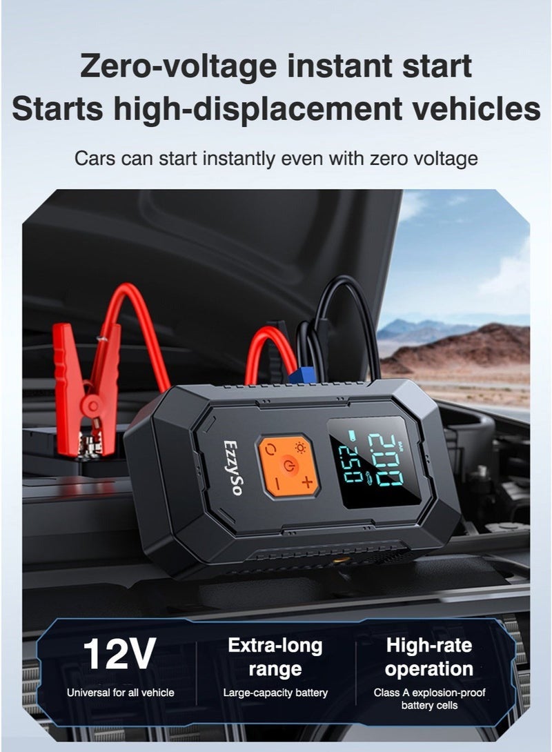 EzzySo Jump Starter with Air Compressor 700A 12V 150PSI 29.6Wh Car Battery Jump Starter 5.0L Gas 3.0L Diesel Smart Jumper with Display and Emergency Light - Image 3