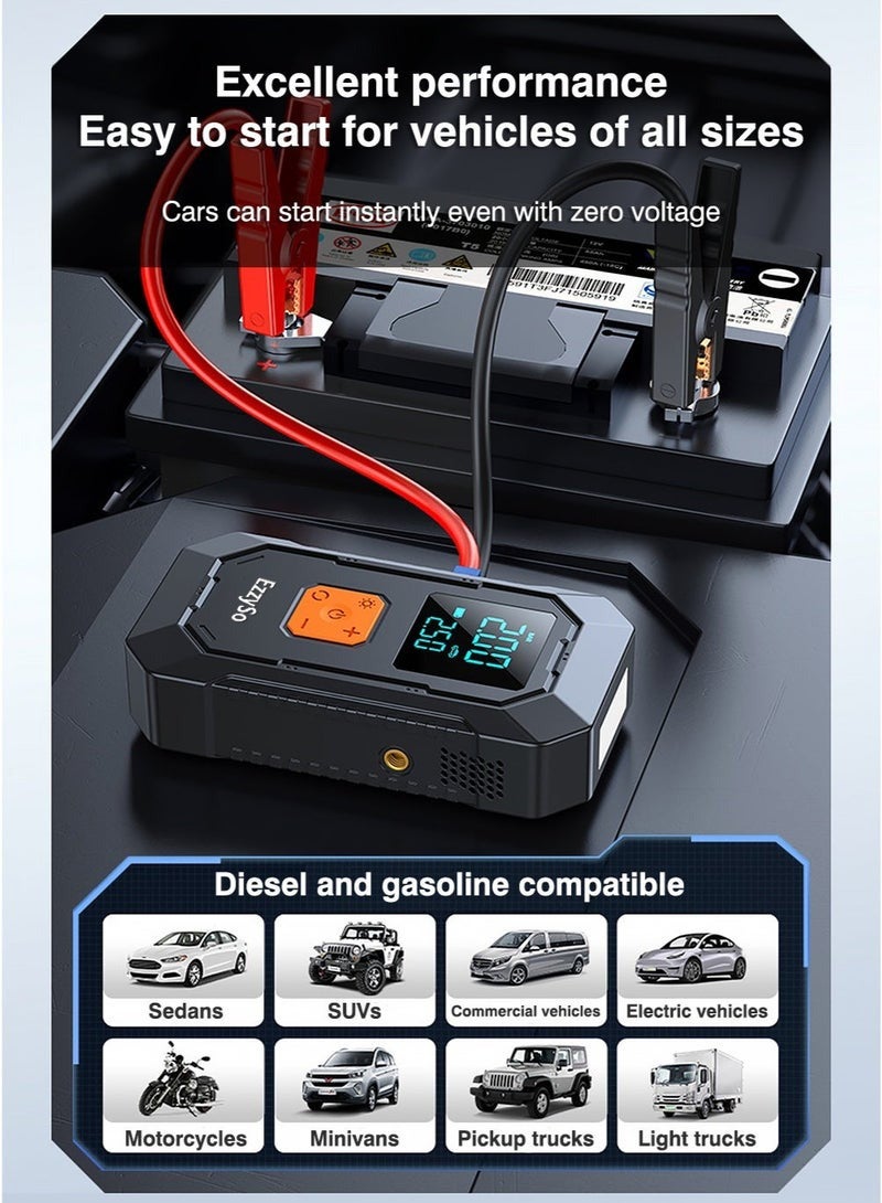 EzzySo Jump Starter with Air Compressor 700A 12V 150PSI 29.6Wh Car Battery Jump Starter 5.0L Gas 3.0L Diesel Smart Jumper with Display and Emergency Light - Image 4