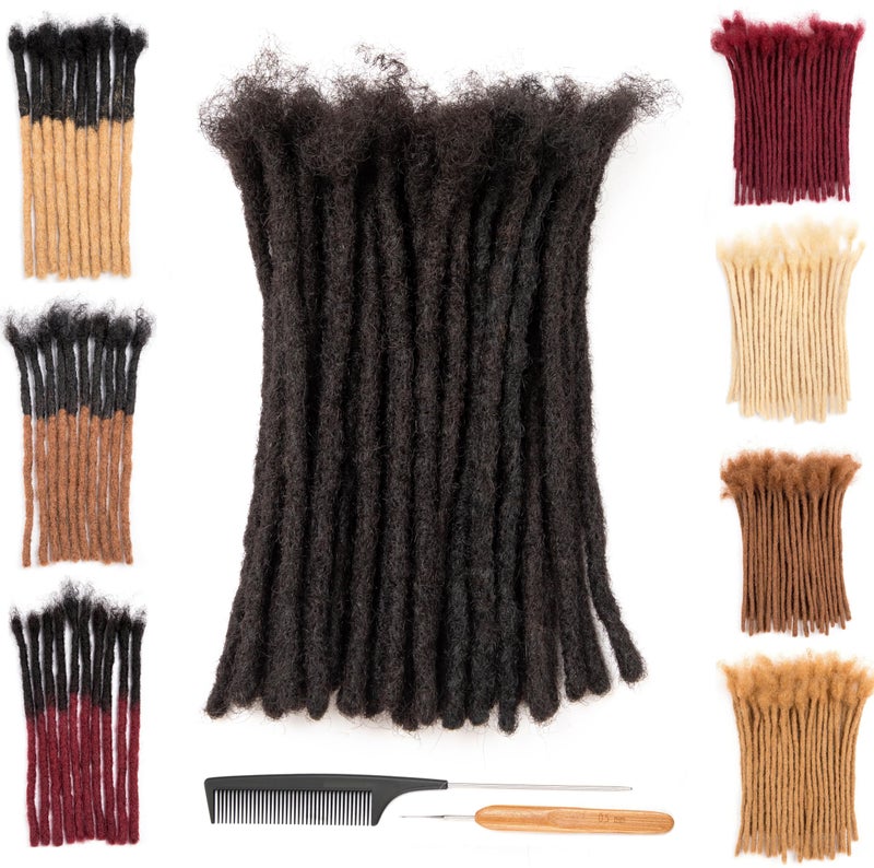 Originea DAIXI 0.6cm Thickness 6-18 Inch 100% Real Human Hair Dreadlock Extensions for Man/Women Full Head Handmade 0.24Inch Thinner Can Be Dyed and Bleached Soft Dreadlocks with Needle and Comb, 30 Strands - Image 1