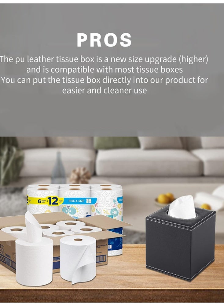 Stylish Black PU Leather Car Tissue Box 13x13cm for Easy Access and Organized Storage Ideal for All Vehicles - Image 3