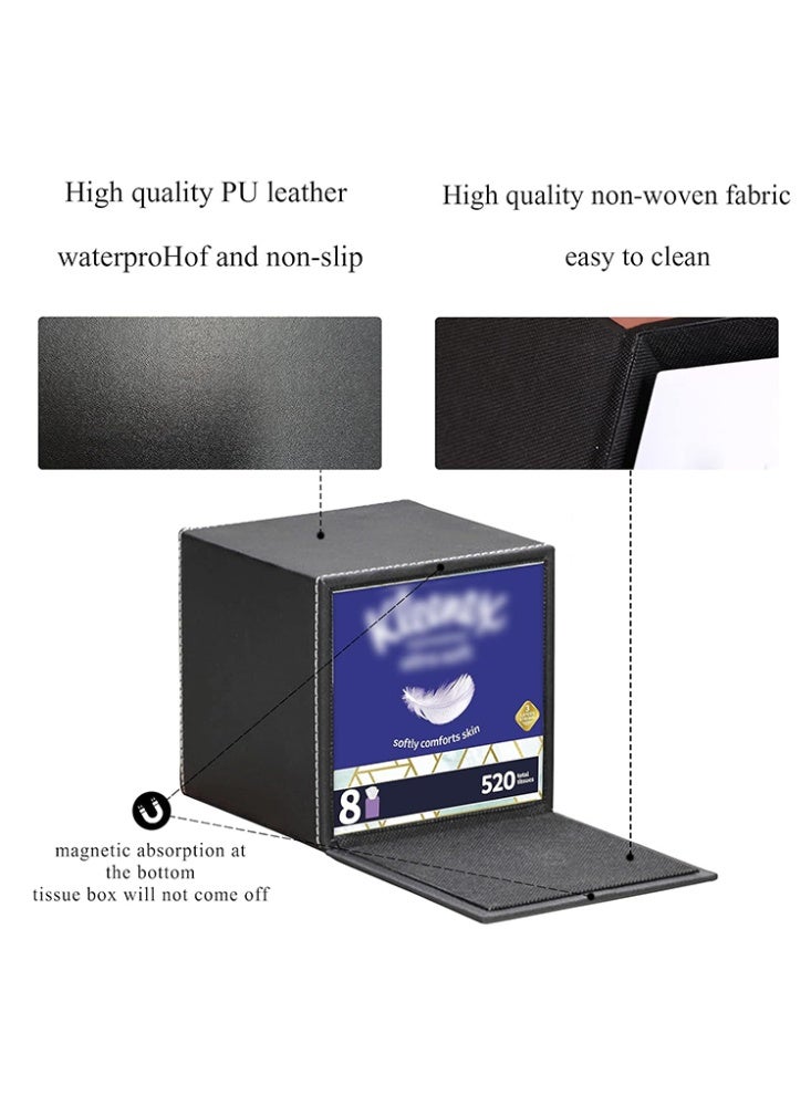 Stylish Black PU Leather Car Tissue Box 13x13cm for Easy Access and Organized Storage Ideal for All Vehicles - Image 2