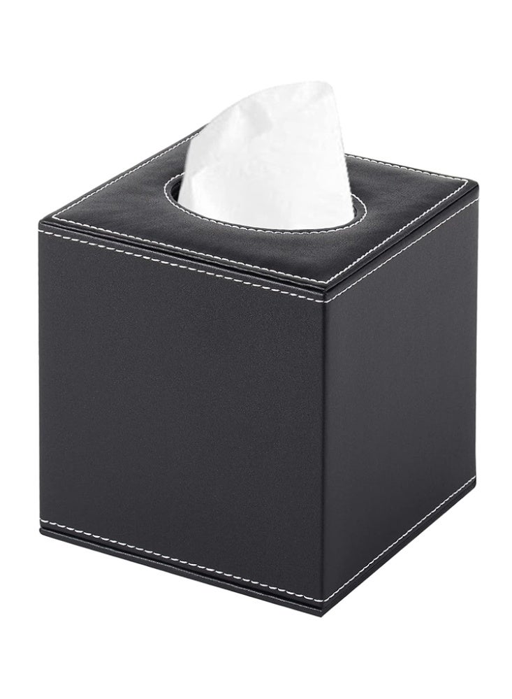 Stylish Black PU Leather Car Tissue Box 13x13cm for Easy Access and Organized Storage Ideal for All Vehicles - Image 1