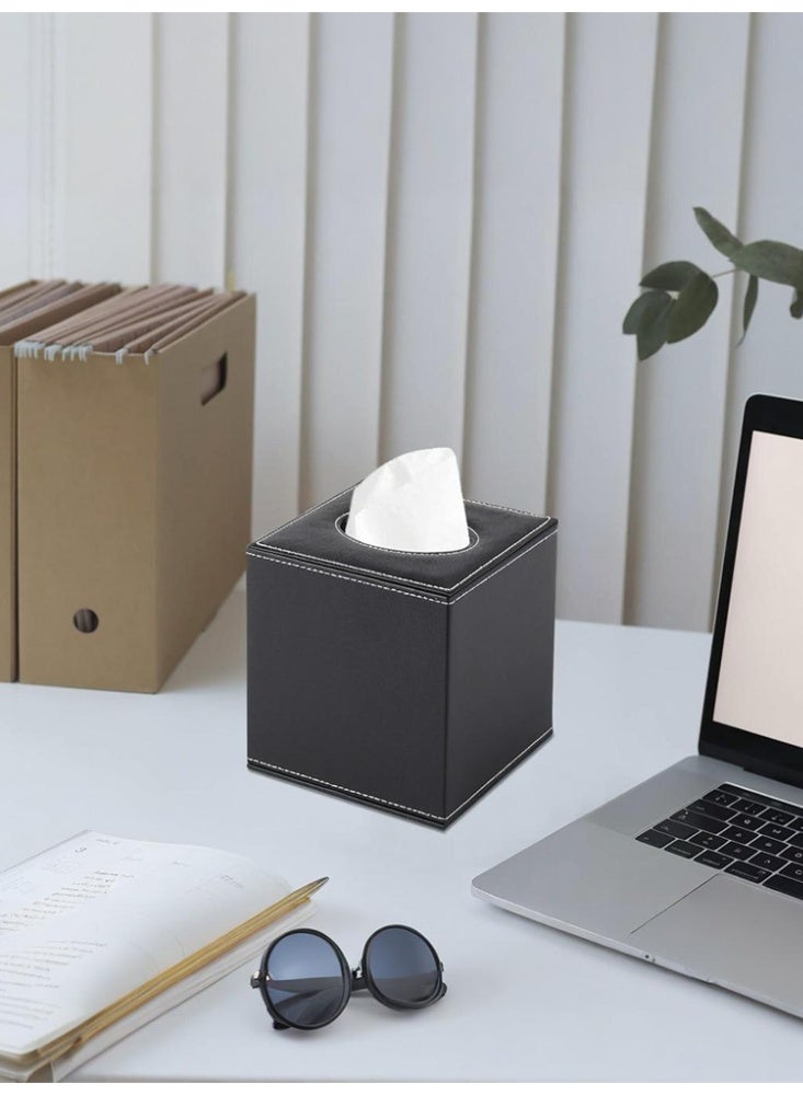 Stylish Black PU Leather Car Tissue Box 13x13cm for Easy Access and Organized Storage Ideal for All Vehicles - Image 4