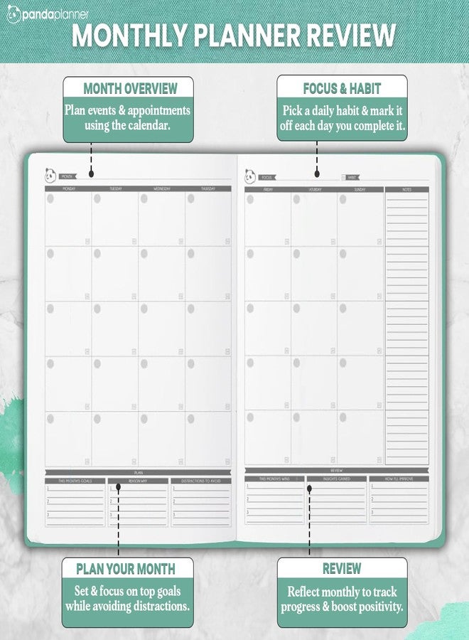 Panda Planner 12-Month Mental Health Journal - Undated Wellness Planner with Mood Tracker, Gratitude Prompts & Daily Reflections - Soft Cloth Hardcover Self-Care Organizer with Notes & Doodle Pages (Green) - Image 4