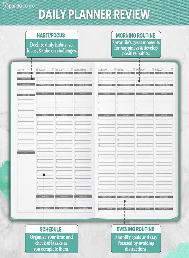 Panda Planner 12-Month Mental Health Journal - Undated Wellness Planner with Mood Tracker, Gratitude Prompts & Daily Reflections - Soft Cloth Hardcover Self-Care Organizer with Notes & Doodle Pages (Green) - Image 2
