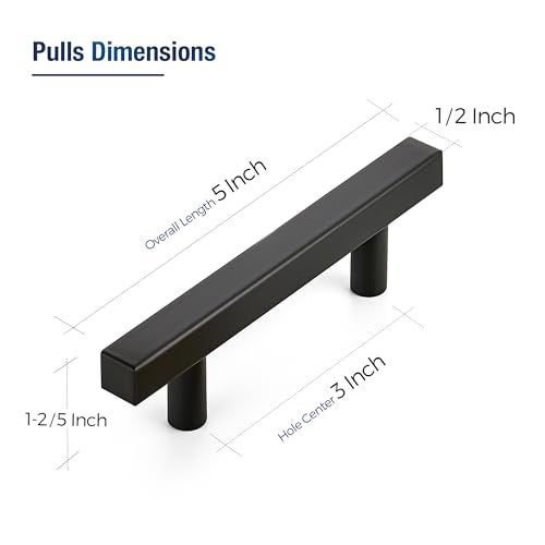JOY DECOR 30 Pack 3 Inch Matte Black Square Cabinet Handles Stainless Steel Cabinet Hardware Pulls for Kitchen and Drawers with 5 Inch Overall Length - Image 2