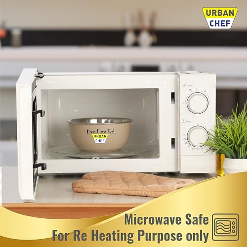 URBAN CHEF Mixing Bowl Set of 3 Stainless Steel (500ml, 800ml,1250ml) | Microwave Safe & Dishwasher Safe | Bowl Set with Lid for Gift | Bowls for Snacks | Serving Bowls Kitchen Accessories -Cream - Image 5