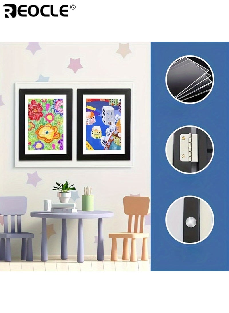 ريوكل إطار عرض مغناطيسي بحجم A4 لعرض رسومات الأطفال أو الصور، تصميم قابل للفتح من الأمام وقابل للطي، ديكور جداري متعدد الاستخدامات بحجم 33×24×3.2 سم - Image 3