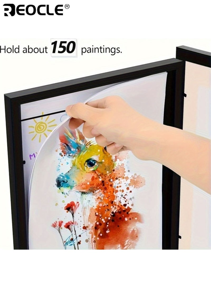 ريوكل إطار عرض مغناطيسي بحجم A4 لعرض رسومات الأطفال أو الصور، تصميم قابل للفتح من الأمام وقابل للطي، ديكور جداري متعدد الاستخدامات بحجم 33×24×3.2 سم - Image 5